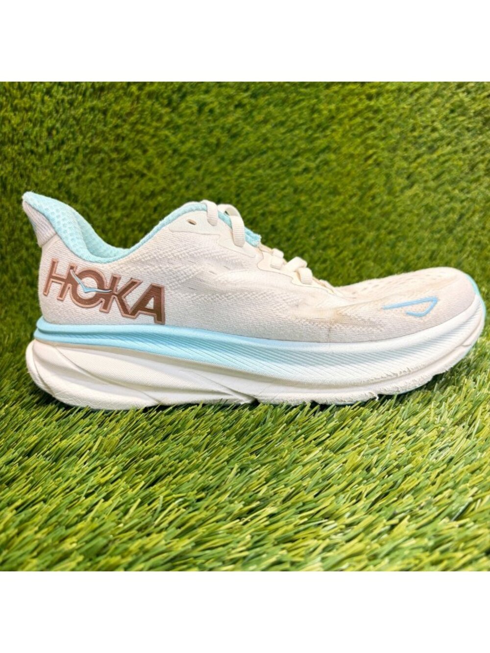 Hoka Women's Pale Pink and Light Blue Running Sneaker